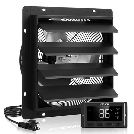 VEVOR 14 inch Shutter Exhaust Fan, Wall Mounted Attic Vent Fan with Smart Programming Variable Speed Temperature Control, 2000 CFM,EC Motor,Timer, for Shed,Garage,Greenhouse Ventilation Cooling