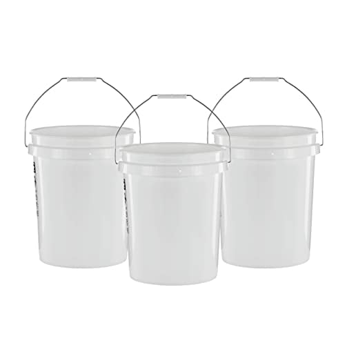United Solutions Seau de 5 Gallons, Seau en Plastique Robuste, Poignée Confortable, Facile à Nettoyer, Parfait pour le Travail, l'Amélioration de la Maison Ou le Nettoyage Domestique; Blanc, Lot de 3