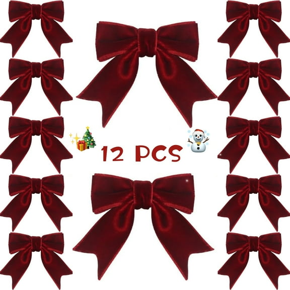 Taqqpue 12 Pieces Red Christmas Bows for Wreaths 5 x 8 Inches Christmas Bows for Tree Christmas Decoration Bows, Indoor and Outdoor