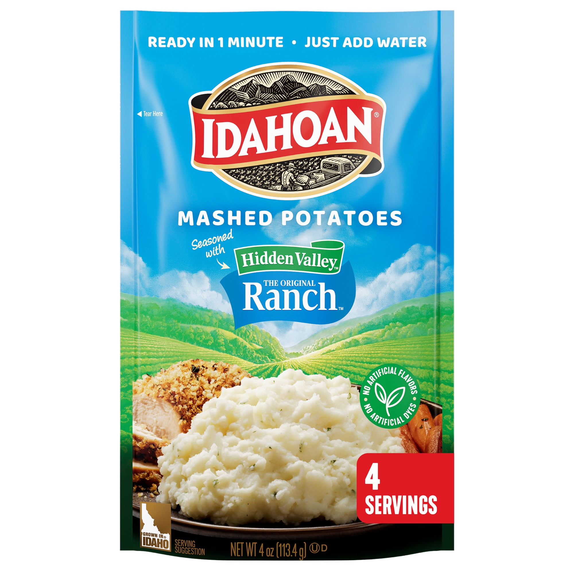 Idahoan Mashed Potatoes seasoned with Hidden Valley Original Ranch, 4 oz Pouch