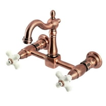 Kingston Brass KS244PXAC Heritage Double-Handle 2-Hole Wall-Mount Bridge Kitchen Faucet in Antique Copper