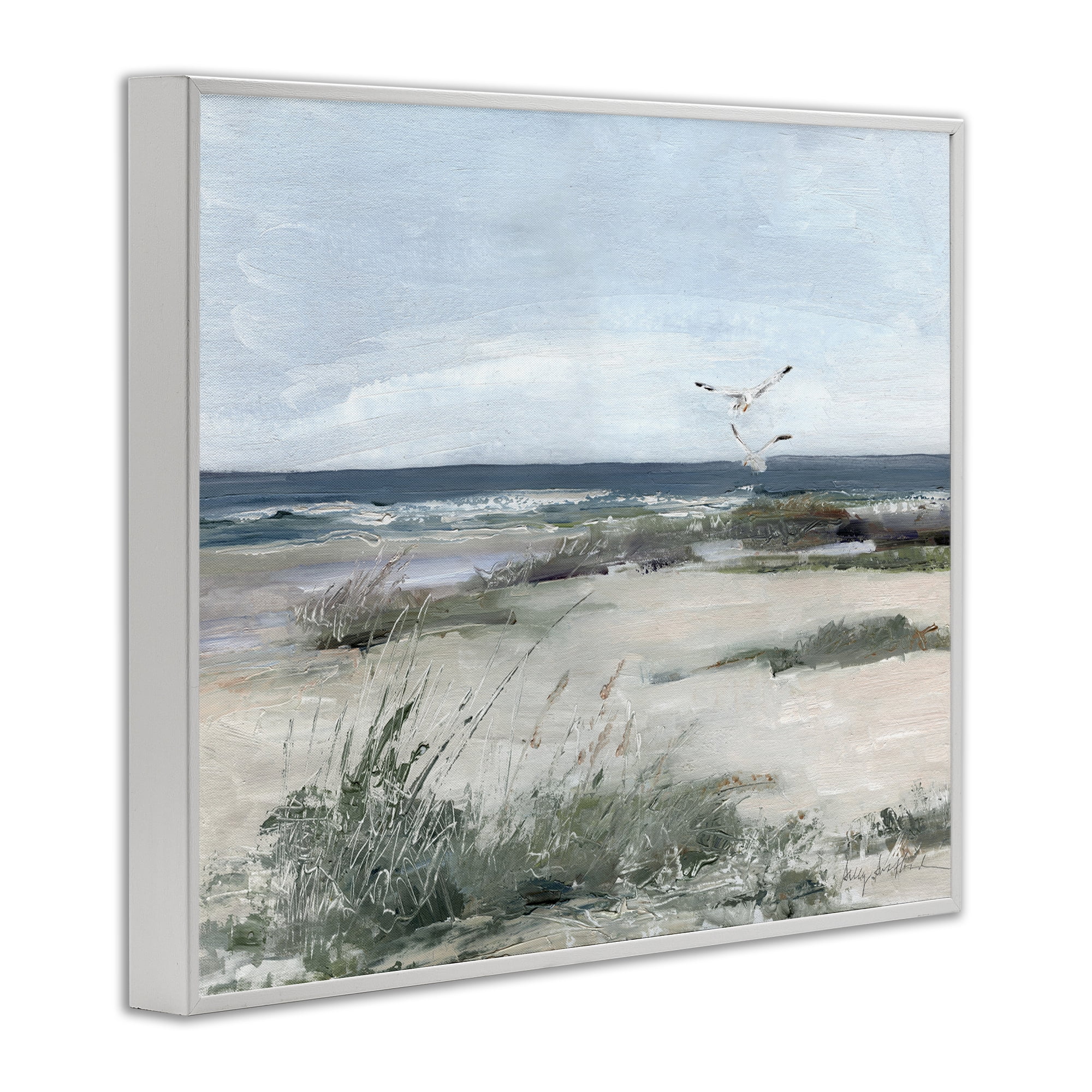 Stupell Industries Seagull Pair over Waves White Framed Giclee Art, design by Sally Swatland