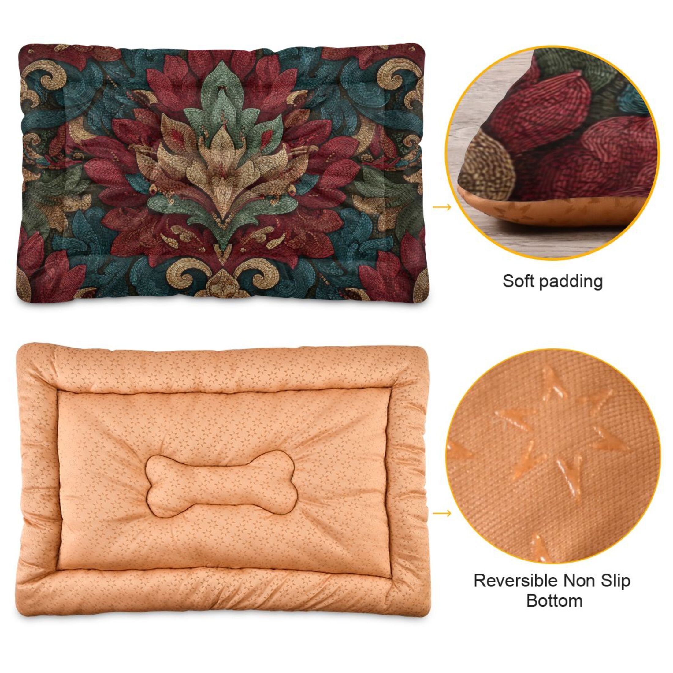 Cozy Mat Pet Bed Indoor Outdoor Warm Soft For Cat Dog Puppy(S/M) Baroque Ornate Pattern