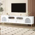 thumbnail image 2 of Retro TV Stand for TVs up to 85", Entertainment Center with 4 Drawers & 2 Glass Cabinets, Media Console with Six Metal Legs and Anti-Tip Device, White, 2 of 8