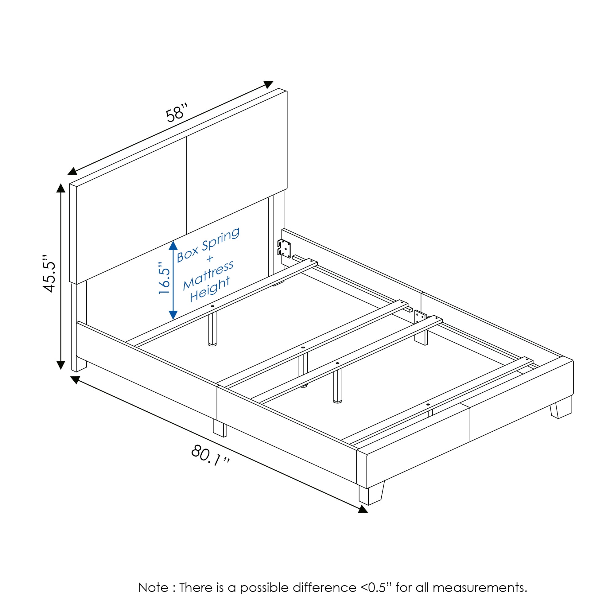 Furinno PESSAC Full Upholstered Bed Frame with PU Leather Headboard and Wooden Slat Support, Plain White