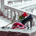 thumbnail image 4 of Assaf Frank 20x20 Black Modern Wood Framed Wall Art Titled - Venetian mask and high heel shoe with red rose, Rialto bridge, Venice, Italy, 4 of 6