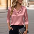 thumbnail image 4 of mgoYE Neck Tops for Women Trendy Draped Long Sleeve Velvet Top Elegant Fall Winter Tunic Shirt Casual Dressy Blouses(Pink,M), 4 of 8
