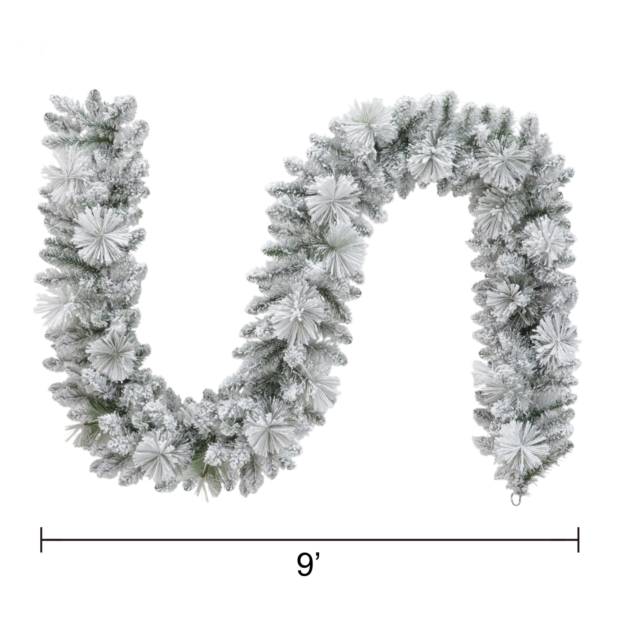 Snow-Flocked Winter Frost Unlit Artificial Christmas Garland, Green and White, 9', by Holiday Time