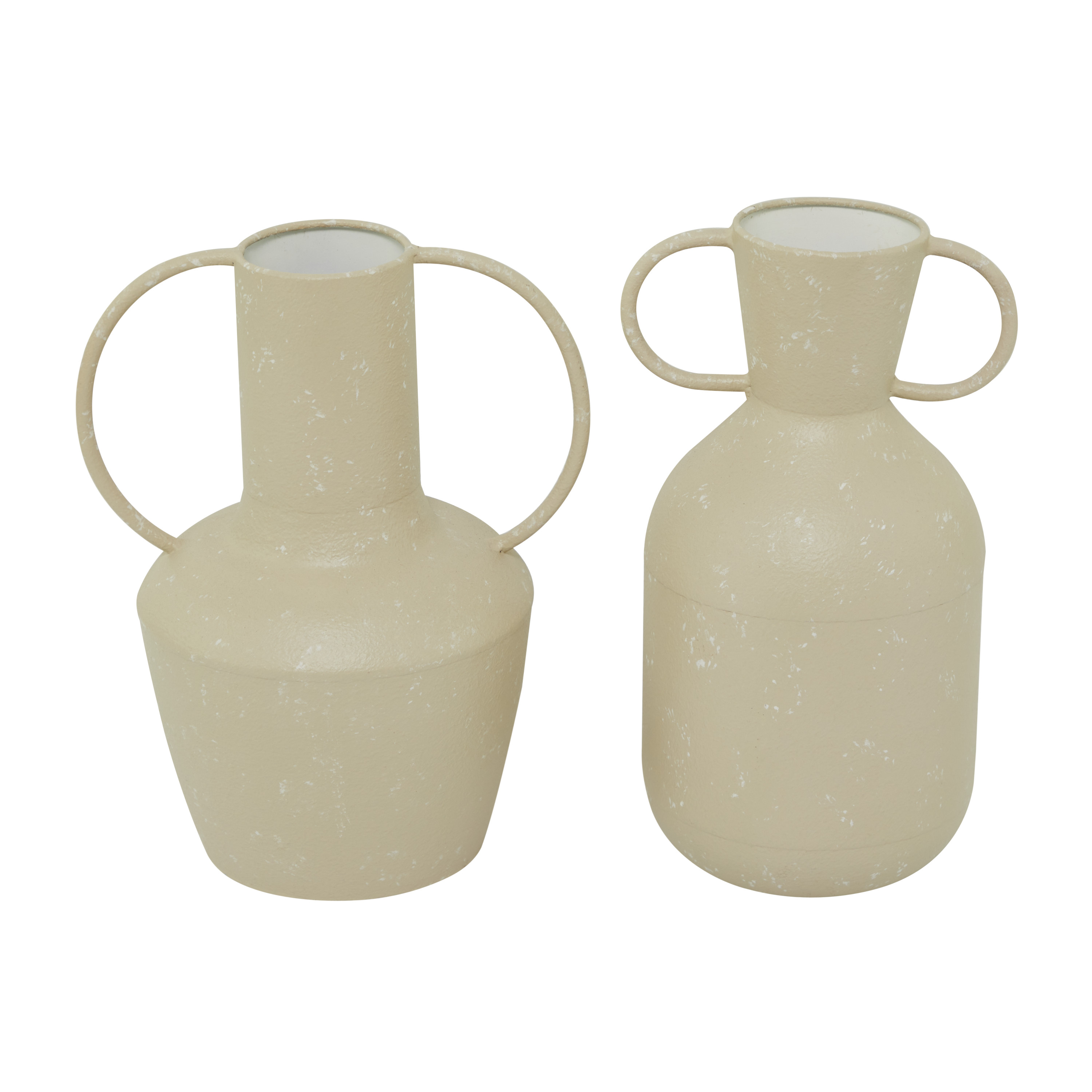 DecMode 7", 9"W Beige Metal Vase with Handles, Set of 2