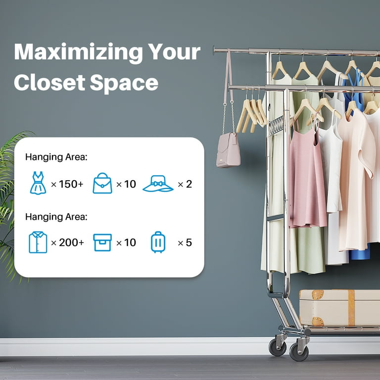 HOKEEPER 680 lbs Heavy Duty Clothing Garment Rack with Shelves Commercial Grade Clothing Racks on Wheels Rolling Double Clothes Rack Portable