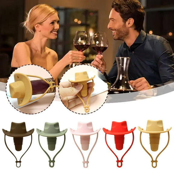 Blarkrus Cowboy Hat Wine Bottle Stopper,Reusable Beverage Br Champagne Wine Stge Stopper,Colorful Leakproof Seal F Stoppers Cute Wine Toppers for Holiday Preserver