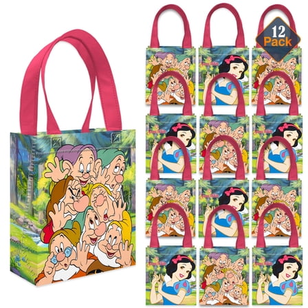 Snow White Party Favor Bags Set – 12 Pack 8" Disney Goodie Bags for Kids Bulk Reusable Mini Totes | Disney Snow White Birthday Party Supplies