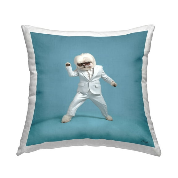 Stupell Industries White Dog Dancing Decorative Printed Throw Pillow, 18 x 18