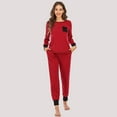 thumbnail image 1 of Pyjamas pour Femmes, Ensemble de Pyjamas 2 Pcs pour Femmes Rayé Col Rond Manches Longues Pantalon Poche Vêtements de Nuit Décontractés, 1 of 8