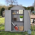 thumbnail image 2 of Wooden Garden Shed, 5.8ft x 3ft Solid Fir Wood Lean-to Storage Cabinet, Backyard Garden Shed, Tool Sheds, Utility Organizer with Waterproof Asphalt Roof, Lockable Doors, 3-tier Shelves, Gray, 2 of 7