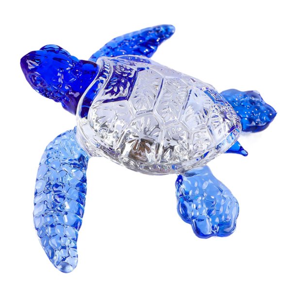 Colección de escritorio de la estatua de tortuga marina de vidrio Multipropósito 4.7x3.4x1 pulgadas Ornamento de mesa para repisas, estanterías, café Azul