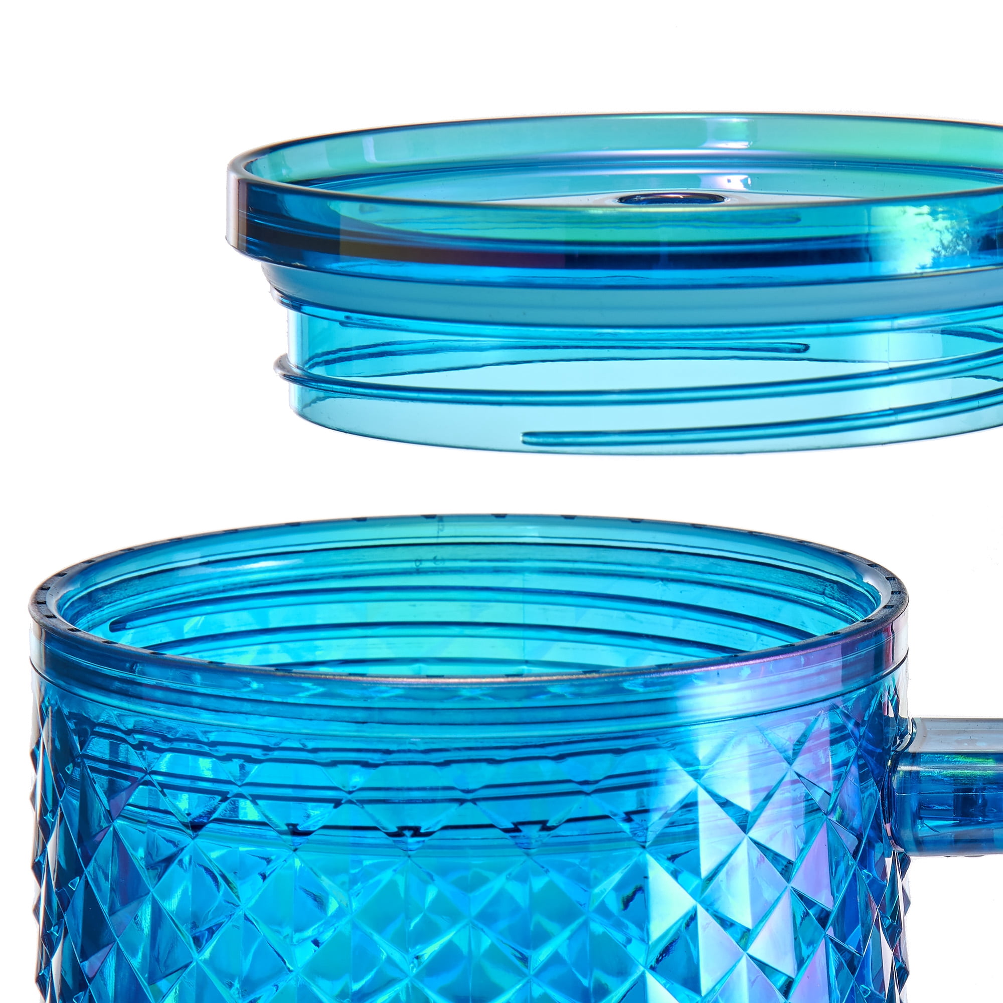 Mainstays 30oz Textured Tumbler with Straw and Handle, Diamond Iridescent Blue, 30oz, Plastic Double Wall Insulated