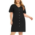 thumbnail image 4 of WBQ Women's Short Sleeve Plus Size Nightgown Sleepwear with Pockets, Lace V Neck Pullover Nightshirt Knee-Length Shirt Dress Pleated Front Loose Casual Nightdress Lounge House Dress, XL-4XL, 4 of 6
