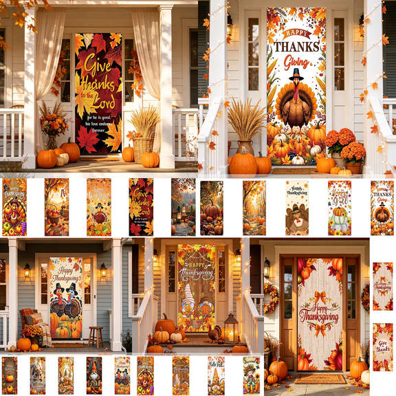 Yakvarog Thanksgiving Door Cover 35" x 71", Fall Harvest Front Door Banner with 21 Unique Patterns, Durable Door Backdrop for Home, Porch, Wall & Party Display