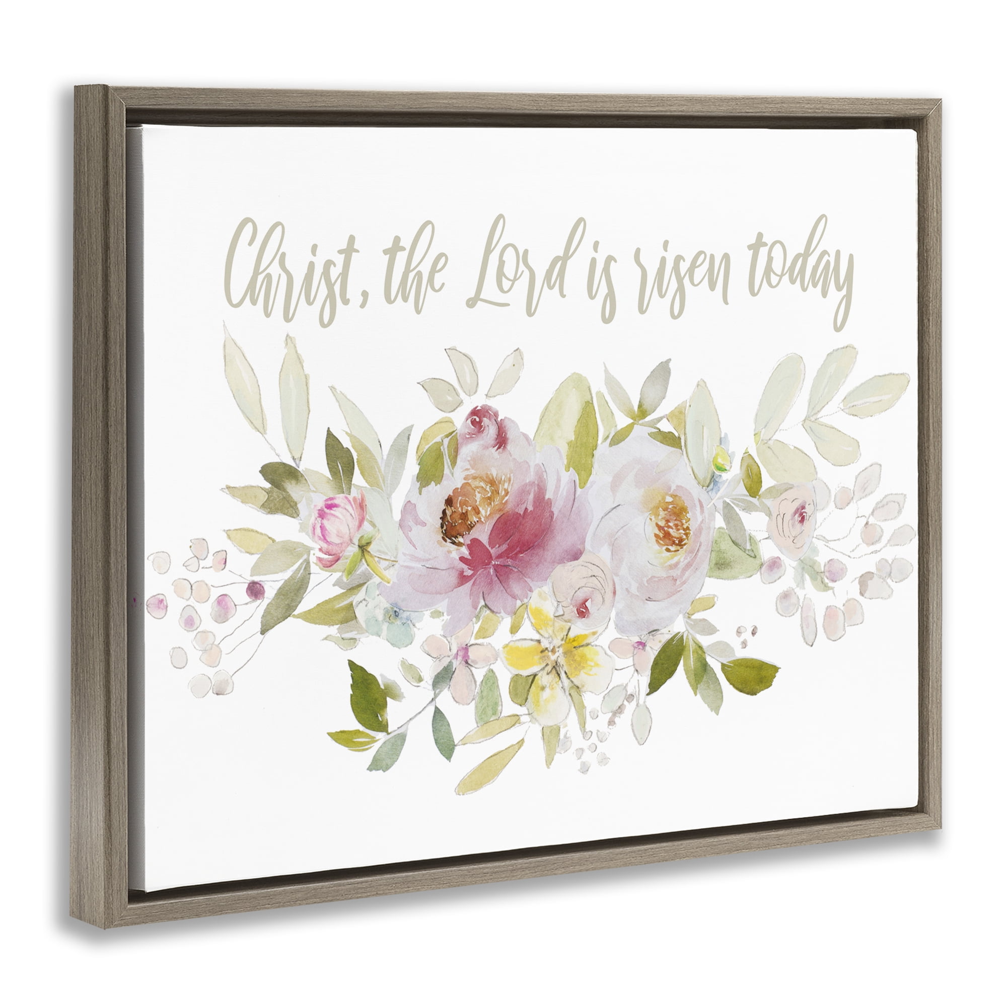 Stupell Industries The Lord Is Risen Florals Brown Framed Floater Canvas Wall Art, design by Patricia Pinto