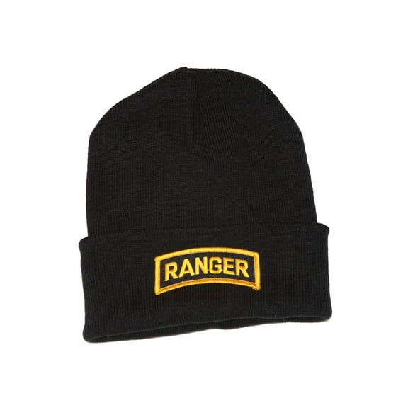 Delux Military 3D Patch Embroidery Black Cuff Beanie Army Tab Ranger
