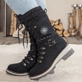 thumbnail image 4 of Dakaela Womens Combat Boots Mid Calf Winter Snow Boot with Side Zipper Lace up Lug Sole Low Wedge Motorcycle Outdoor Casual Shoes, 4 of 8