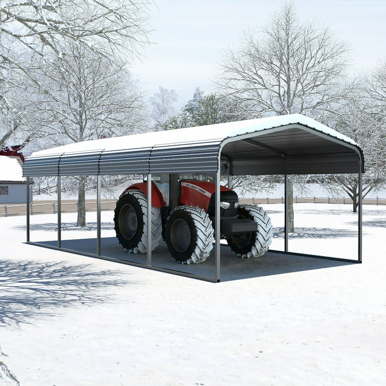 VEIKOUS 20' x 12' Outdoor Carport, Galvanized Metal Heavy Duty Garage Car  Storage Shelter, Grey 