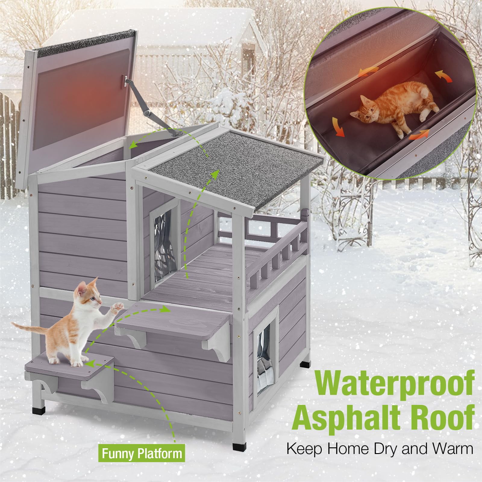 BUTINGLALE Cat House Outdoor Insulation Feral Kitty Shelter with Insulated Liner for Winter,Waterproof Heated Cat Condo