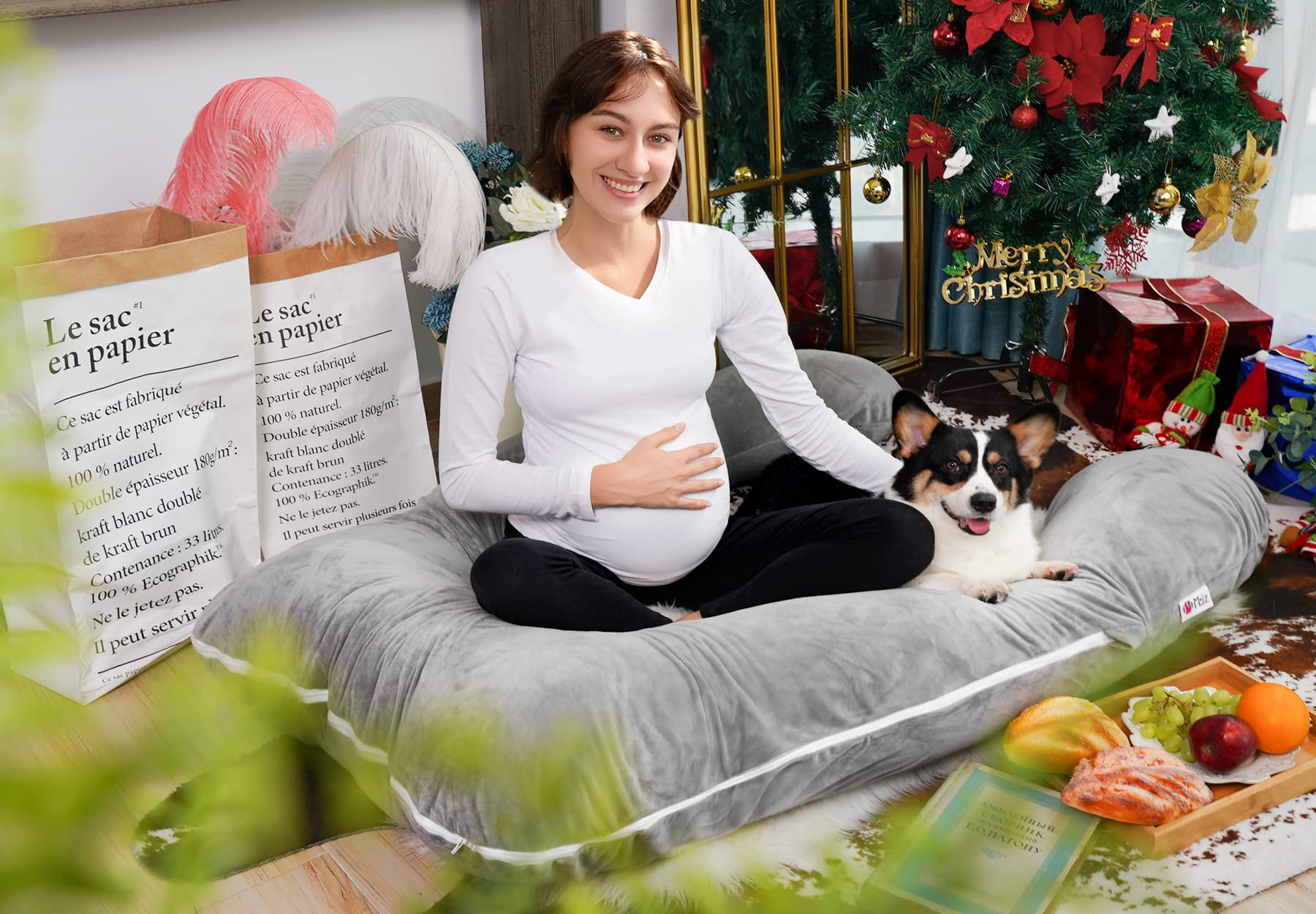 Pillow  U Shaped Full Body Pillows For Sleeping Maternity Women With Removable Cover (60 Inch Gray)