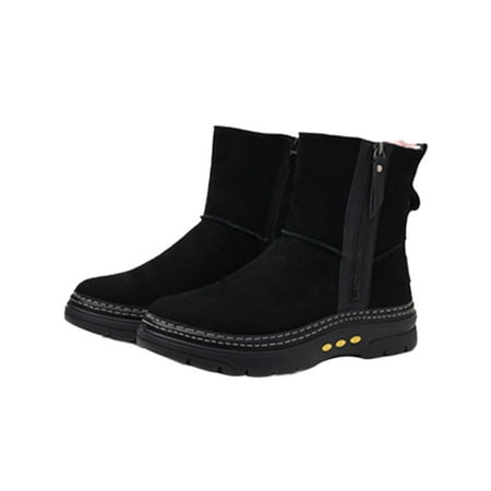 

Lacyhop Mens Snow Boots Platform Winter Boot Round Toe Warm Bootie Walking Lightweight Comfort Shoes Nonslip Plush Lining Ankle Booties Black 5.5