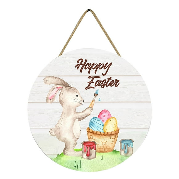Home Decor Clearance Easter Round Door Plate Decoration Home Festive Atmosphere Wooden Hanging Sign Decoration Wall Decoration