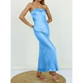 thumbnail image 5 of Women 2024 Summer Strapless Satin Tube Bodycon Backless Wedding Guest Maxi Dress, 5 of 10