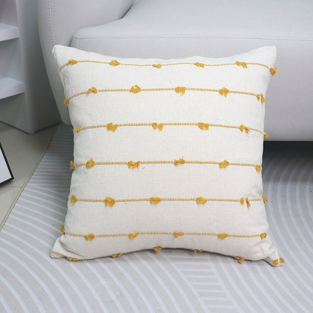 Polyester Pillowcase, Striped Design, Splicing Wide Side, Soft Texture, for Sofa Cushions, Living Room Decor, Decorative Pattern, Home Furnishing Accessory,YISHFHP,Yellow