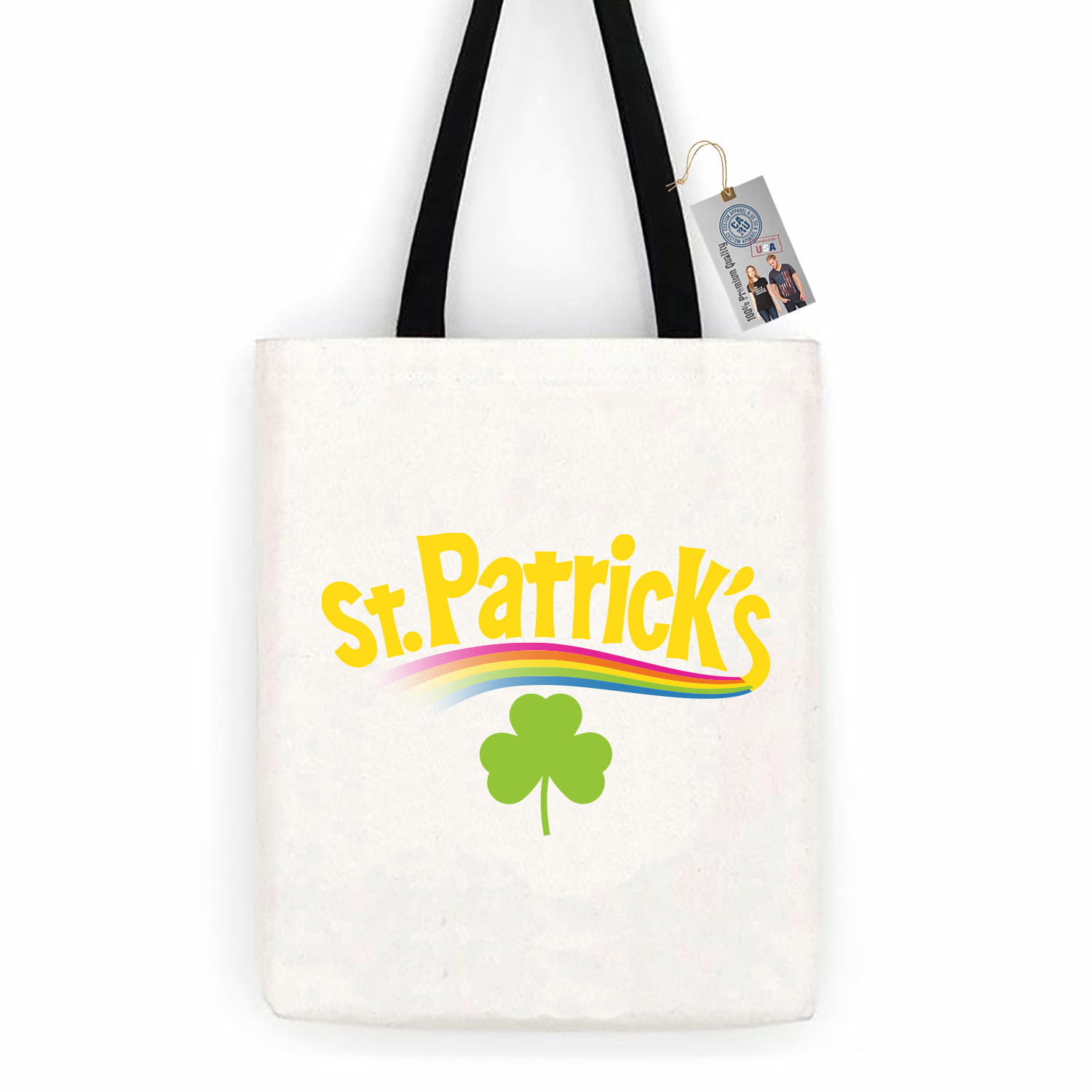 Saint Patricks Day White Clover Casual Style Lightweight Canvas Backpack School Bag Handbag Work Bag Shoulder Handbag Travel Bag