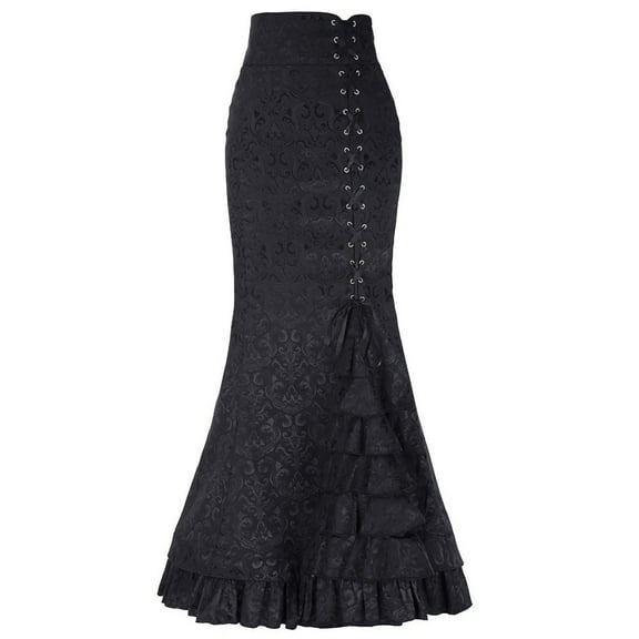 Fgnfyis Style Fishtail Skirt for Women Long Retro Ruffle Punk Bodycon Skirt for a Statement Elegant Bodycon Skirt Black S