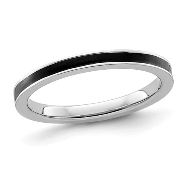 Sterling Silver Band Ring with Black Enamel