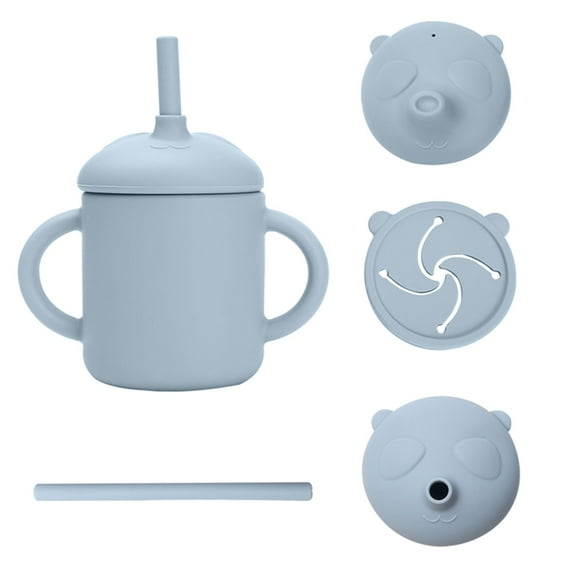 Toddler Straw Cup Snack Cup Baby Bottle, Food Grade Silicone Sippy Cup No-Spill Snack Catcher Food Cup with 2 Handles, BPA Free, Unbreakable, Trainer Cup for Babies Toddlers and Infants