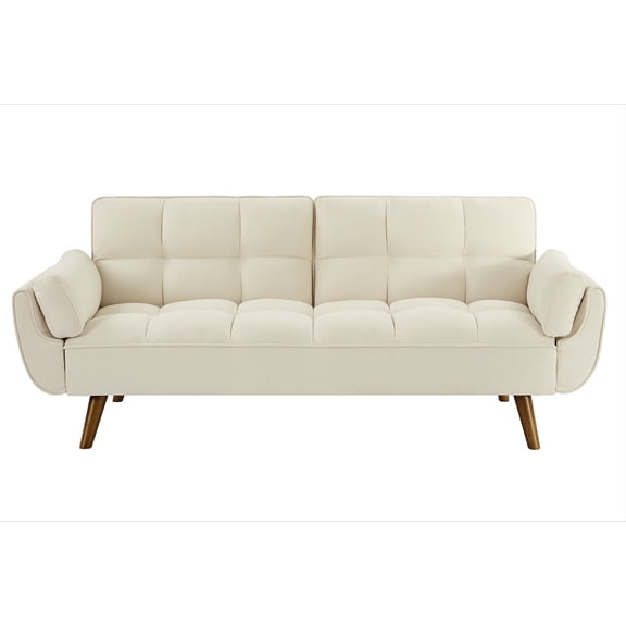 Sleeper Sofa, 75 Inch Convertible Sofa Bed with Flared Arm Design and Foldable Sleeping Function, Upholstered Couch for Living Room Apartment Guest Room Use, 1 Pack, White