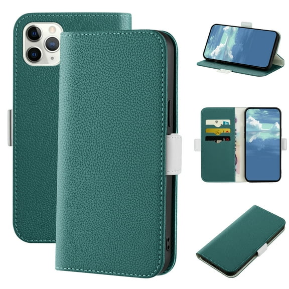 Dteck for Apple iPhone 11 Pro 5.8 inch Case,Drop Protection Magnetic Closure Flip Holder ID Credit Card Slots Wallet Lychee Texture PU Leather Slim Phone Cover,Green