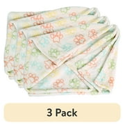 (3 pack) Vibrant Life Medium Cozy Plush Throw Blanket for Cats & Dogs, Multi-Color Paw Print
