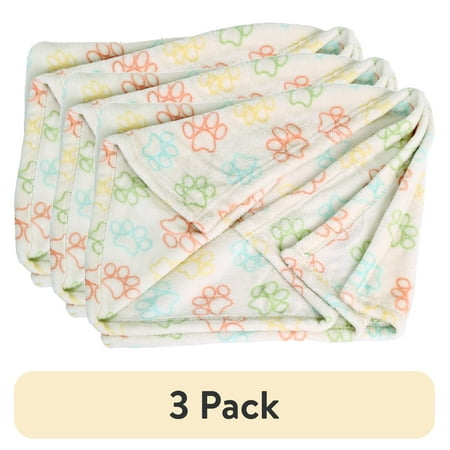 (3 pack) Vibrant Life Medium Cozy Plush Throw Blanket for Cats & Dogs, Multi-Color Paw Print