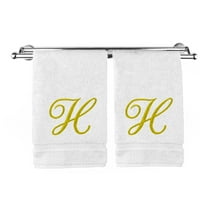 Monogrammed Hand Towel, Personalized Gift, 16 x 30 Inches - Set of 2 - Gold Embroidered Towel - Extra Absorbent 100% Turkish Cotton- Soft Terry Finish - for Bathroom, Kitchen and Spa- Script H White
