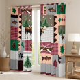 thumbnail image 2 of Moose Lodge Windows Drapes Block 30%-50% Light,Rustic Famhouse Boat Bass Fish Adventure Curtains,Retro Brown Gray Red Plaids Stripes Patchwork Window Drapes 38Wx54L Inches Set of 2, 2 of 6