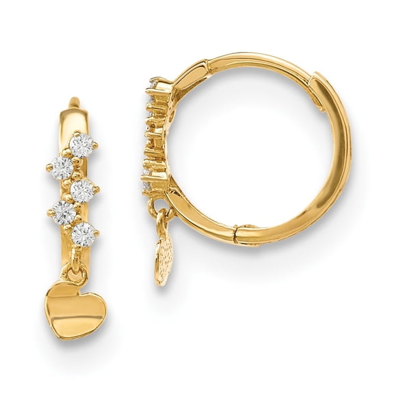 Real 14kt Yellow Gold Madi K CZ Heart Dangle Hinged Hoop Earrings; for Adults and Teens; for Women and Men