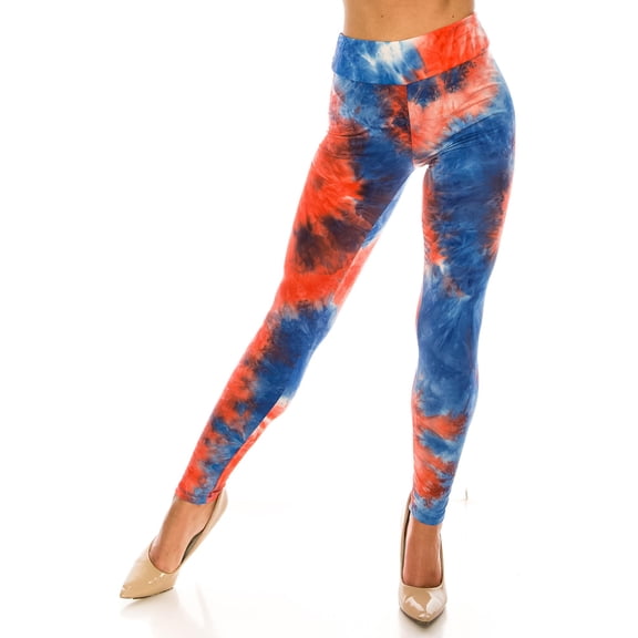 Buttery Soft Red and Blue Tie Dye High Waisted Leggings (One Size Regular,Blue)
