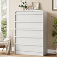 thumbnail image 1 of Commode à 5 Tiroirs Arquée pour Chambre, Commode à 5 Tiroirs en Bois de 45 Po de Hauteur avec Design à Profil Courbé, Organisateur de Rangement Moderne pour Garde-Robe pour Salon, Entrée, Chambre de Bébé - Blanc, 1 of 7
