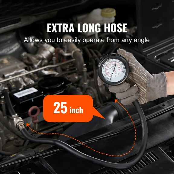 KFFKFF 9 Pcs Automotive Engine Cylinder Leak Down Compression Test, Accurate Dual Scale Pressure Gauge 0-300 psi, with Long Reach Hoses and Case for Engine Cylinders Compression Tester Adapter Kit