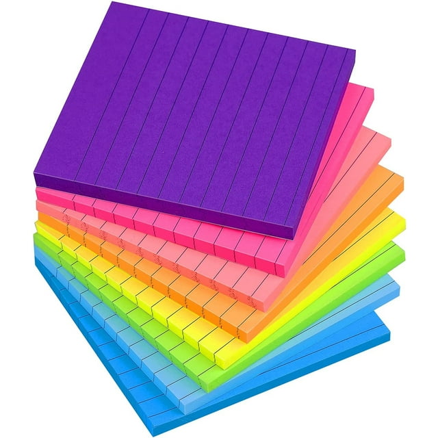 Casewin 8 Pads Lined Pop up Sticky Notes 3x3 Inch Refills Colored Self Stick Post Notes with Lines in 8 Bright Colors Cute Adhesive Ruled Memo Pads Easy to Clean Removal, 100 Sheets/pad