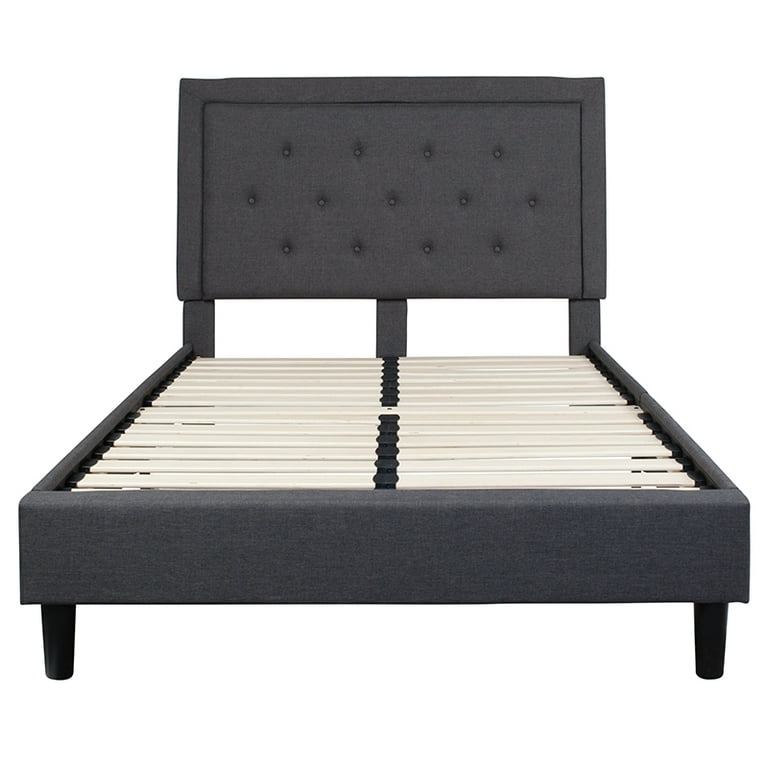 Roxbury Full Size Tufted Upholstered Platform Bed in Dark Gray