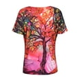 thumbnail image 3 of DYMADE Womens Multi Color Tree Printed V Neck Short Sleeve Casual Tops Shirt, 3 of 6